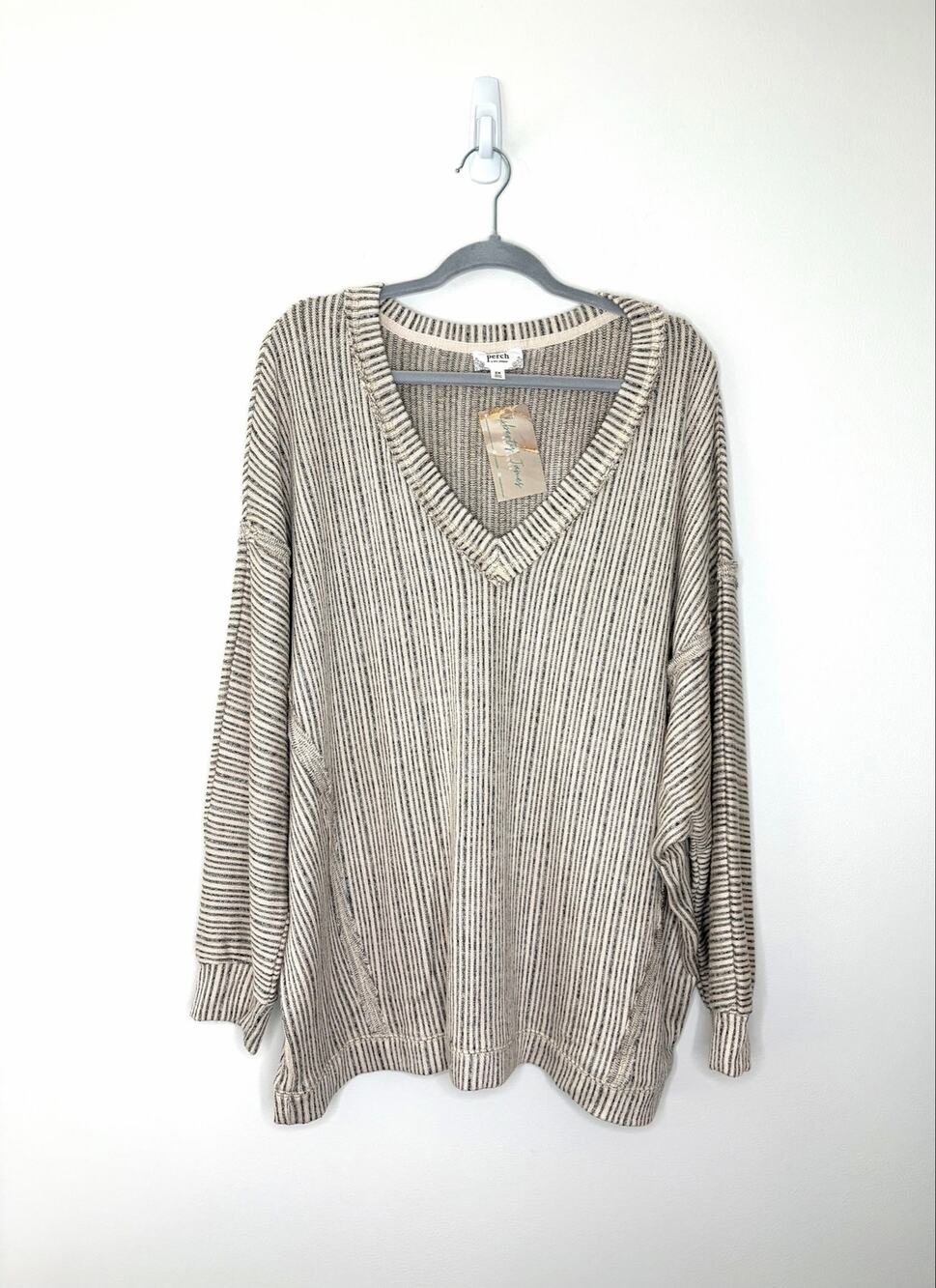 Perch by Blu Pepper Striped Knit Top Sz 2X Boho Casual Neutral